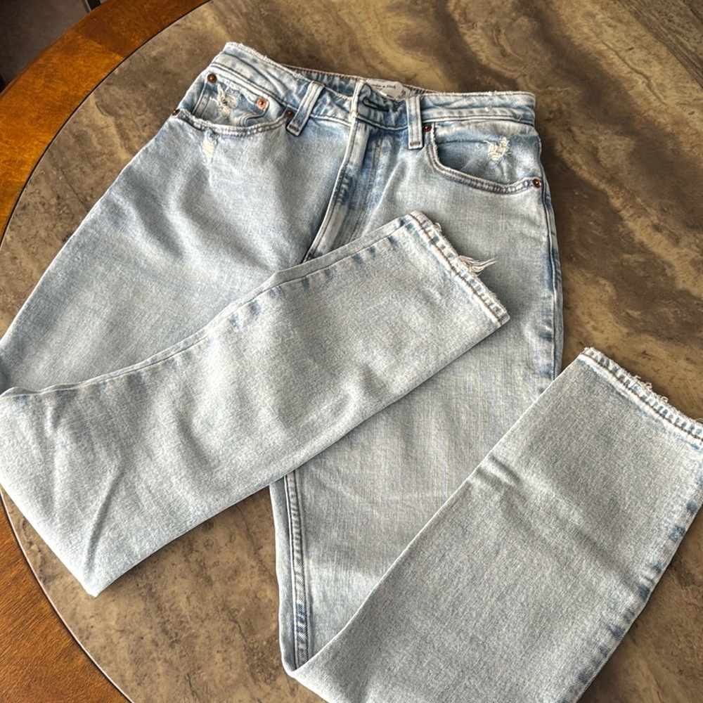 Abercrombie The Skinny High Rise- light wash jeans - lightly distressed- size 26